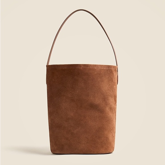 👜 J.CREW Berkeley Bucket Bag Carryall Shoulder in Leather Suede Walnut Brown 👜 - Picture 2 of 10